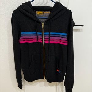Brand NEW Aviator Nation Charcoal 5 Stripe Purple Pink XS Zip up Hoodie